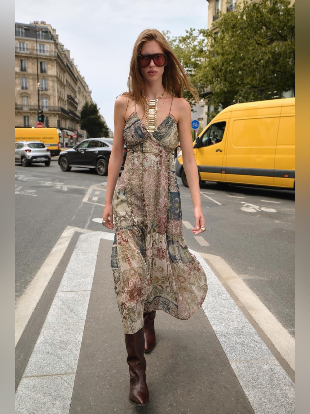 NWT Zara Woman PATCHWORK PRINT MIDI DRESS Size L Large